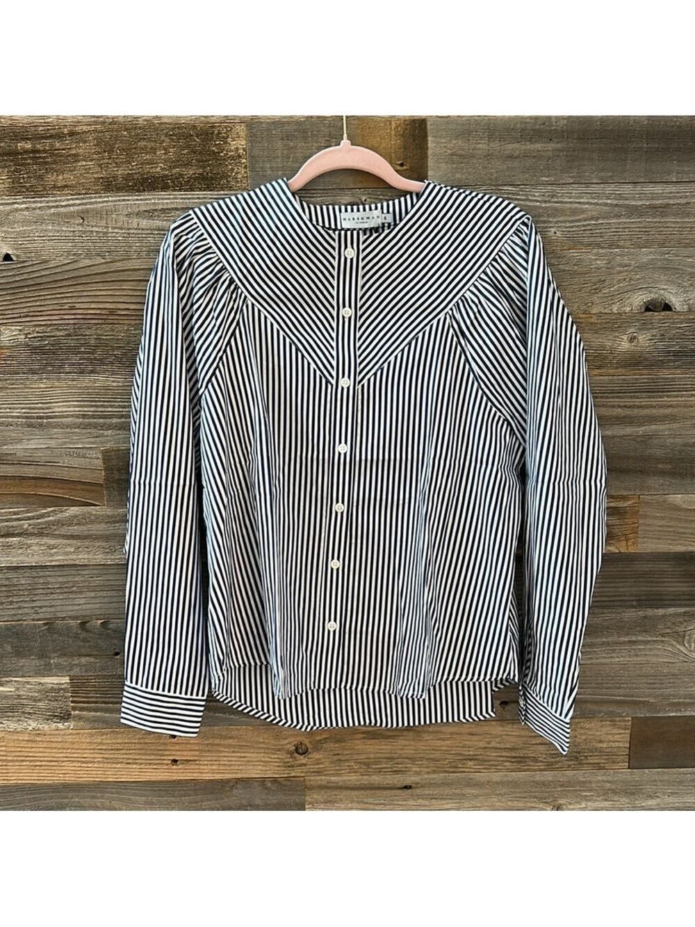 NWT Harshman Cari Shirt In Navy Stripes Size Small - Picture 2 of 10